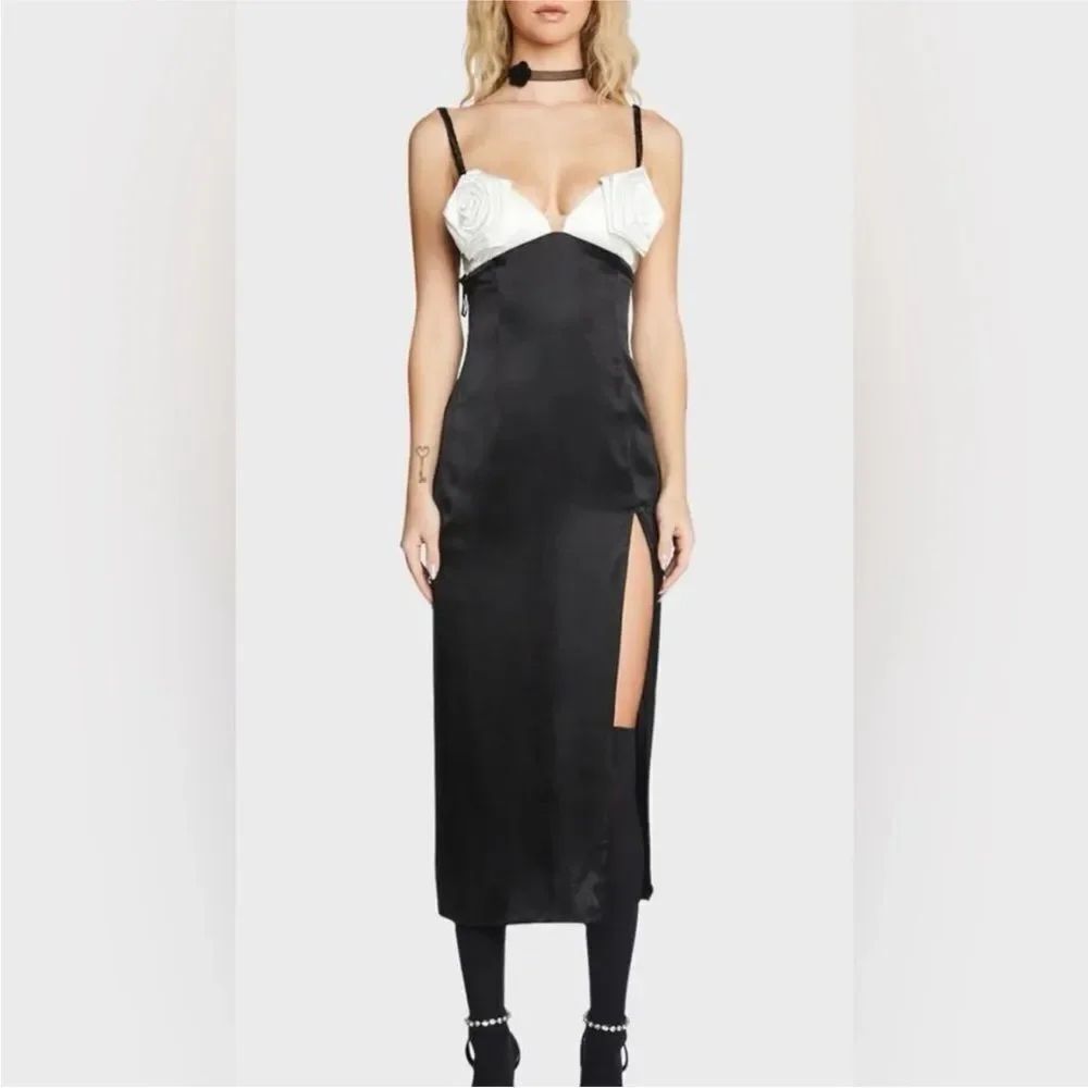 NWT For Love And Lemons Black and White Roses Dress, M
